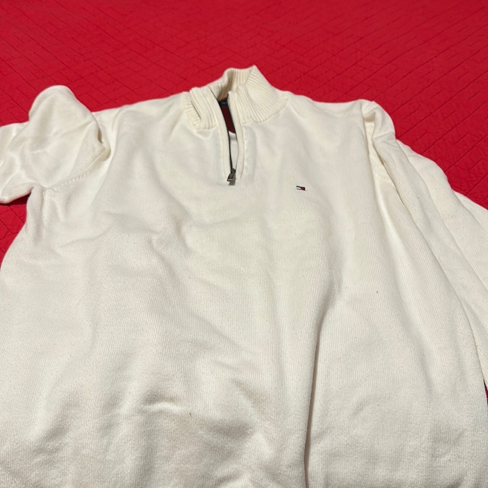 Tommy Hilfiger White 1/4 Zip Sweater Large
